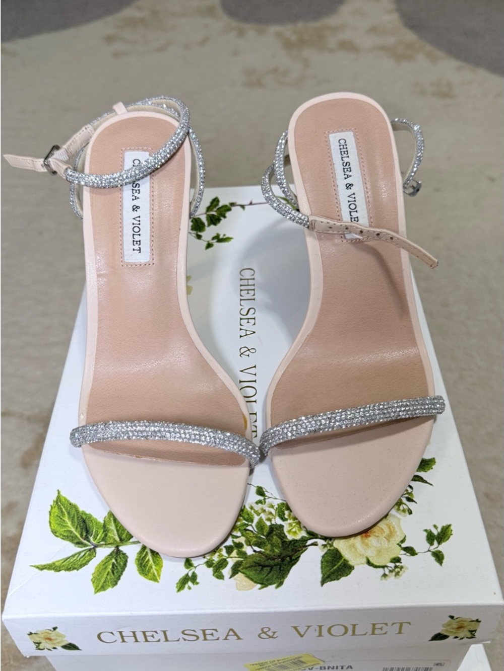 Chelsea & Violet Blush Rhinestone Ankle-Strap Heels